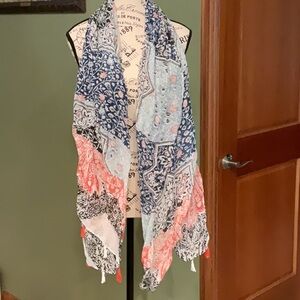 Floral Patterned Scarf with Tassels